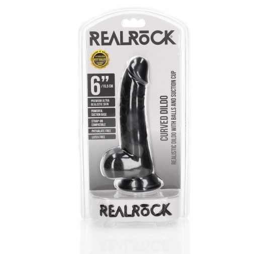 RealRock - Zakrzywione realistyczne dildo z jądrami i przyssawką 15,5 cm